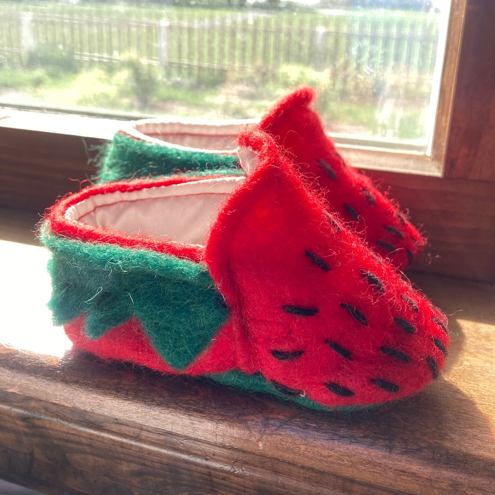 Handmade Wool Felt Strawberry Slippers